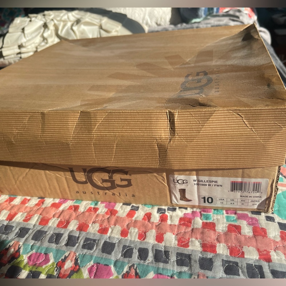 Ugg Australia Gillespie Fawn Leather Moto Boots With Sheepskin Lining - Picture 8 of 9